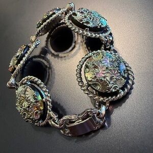 Vintage 70s Sarah Coventry Iridescent Silver Link Bracelet